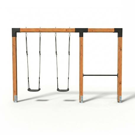 Balançoire double en bois avec barre fixe 372cm pour jardin Naturel 2 - vertbaudet enfant 