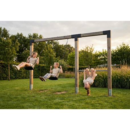Balançoire double en bois avec barre fixe 372cm pour jardin Naturel 3 - vertbaudet enfant 