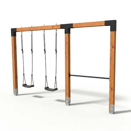 Balançoire double en bois avec barre fixe 372cm pour jardin Naturel 1 - vertbaudet enfant 