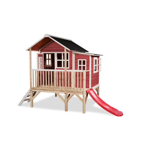 Maisonnette en bois sur pilotis toboggan et extension jardin Rouge 3 - vertbaudet enfant 