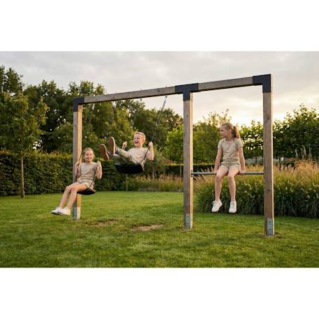 Balançoire double en bois avec barre fixe 372cm pour jardin Naturel 4 - vertbaudet enfant 