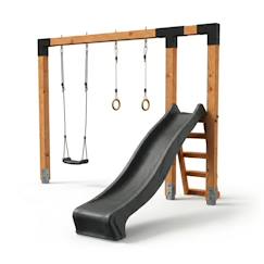 Balançoire en bois avec toboggan et anneaux de gym 297cm  - vertbaudet enfant