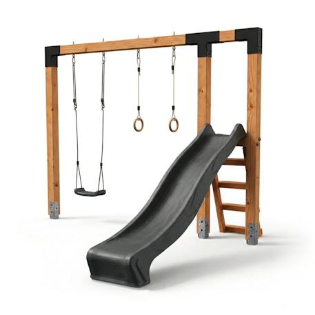 Balançoire en bois avec toboggan et anneaux de gym 297cm Naturel 1 - vertbaudet enfant 