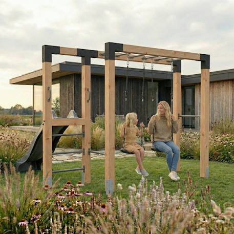 Structure en bois barre de singe balançoire et toboggan 304cm Naturel 5 - vertbaudet enfant 