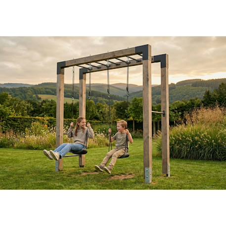 Barre de singe en bois avec balançoire double pour jardin Naturel 3 - vertbaudet enfant 