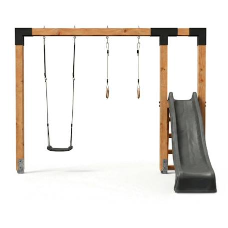 Balançoire en bois avec toboggan et anneaux de gym 297cm Naturel 2 - vertbaudet enfant 