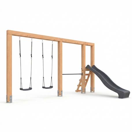 Structure de jeux en bois balançoire toboggan et barre fixe 433cm Naturel 3 - vertbaudet enfant 