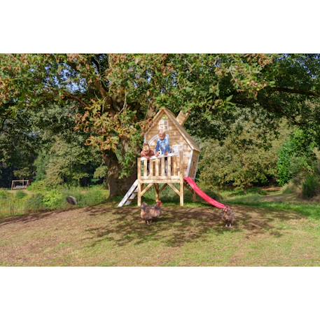 Maisonnette en bois sur pilotis avec toboggan pour jardin Vert 5 - vertbaudet enfant 