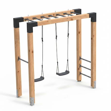 Barre de singe en bois avec balançoire double pour jardin Naturel 6 - vertbaudet enfant 