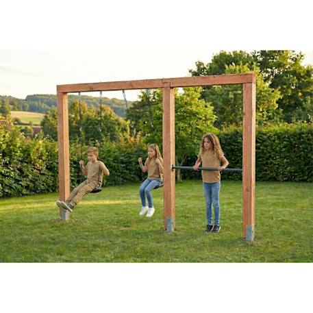 Balançoire double en bois avec barre fixe 369cm pour jardin Naturel 4 - vertbaudet enfant 