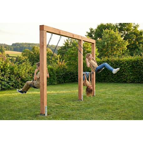 Balançoire double en bois avec barre fixe 369cm pour jardin Naturel 6 - vertbaudet enfant 