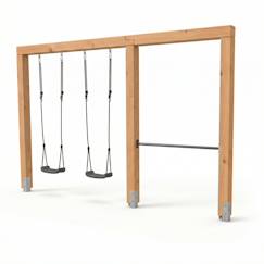 Jouet-Jeux de plein air-Aires de jeux-Portiques et balançoires-Balançoire double en bois avec barre fixe 369cm pour jardin