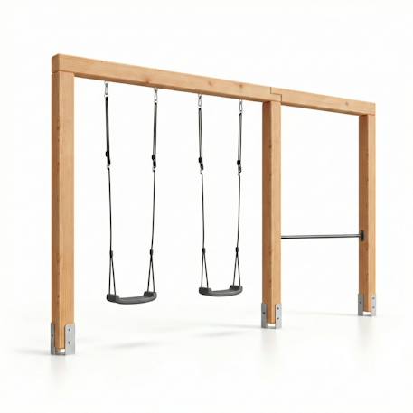 Balançoire double en bois avec barre fixe 369cm pour jardin Naturel 3 - vertbaudet enfant 