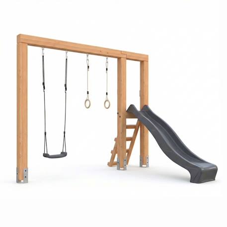 Balançoire en bois avec toboggan et anneaux de gym 294cm Naturel 6 - vertbaudet enfant 