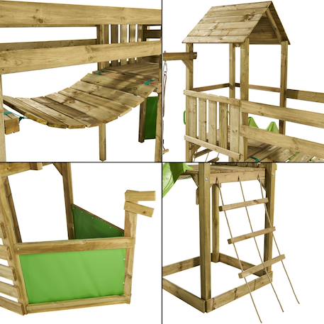 Aire de jeux : balançoire, toboggan, trapèze, escalade, pont suspendu willi Marron 5 - vertbaudet enfant 