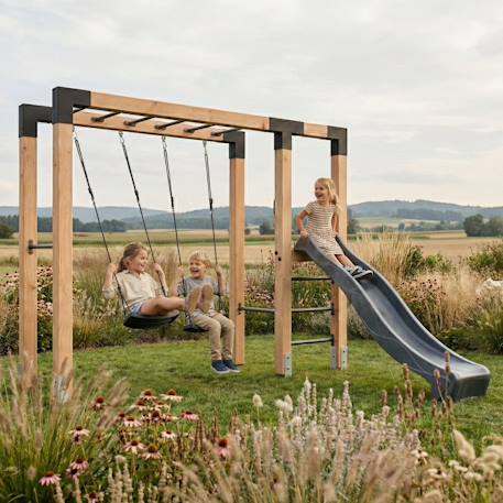 Structure en bois barre de singe balançoire et toboggan 304cm Naturel 3 - vertbaudet enfant 