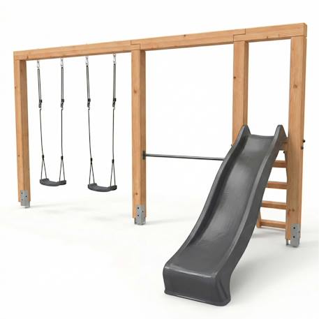 Structure de jeux en bois balançoire toboggan et barre fixe 433cm Naturel 1 - vertbaudet enfant 