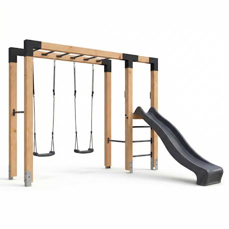 Structure en bois barre de singe balançoire et toboggan 304cm Naturel 1 - vertbaudet enfant 
