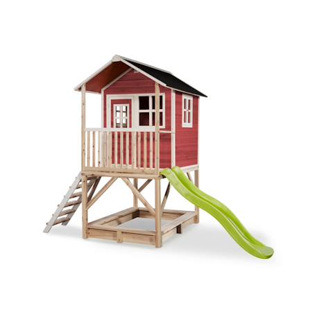 Maisonnette en bois sur pilotis avec bac à sable et toboggan Rouge 1 - vertbaudet enfant 