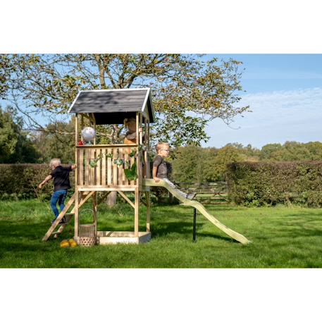 Maisonnette en bois sur pilotis avec toboggan et bac à sable Naturel 2 - vertbaudet enfant 