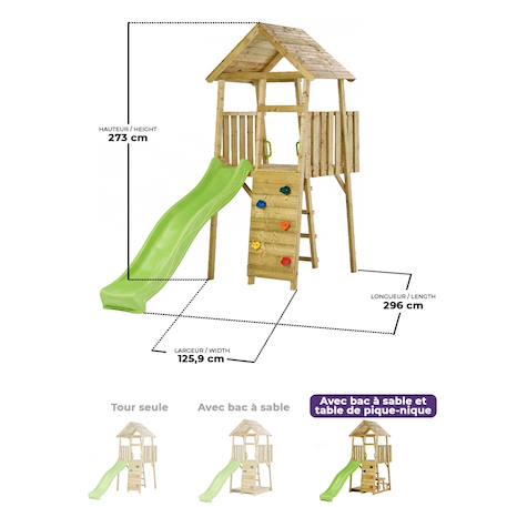 Tour de jeux bois : toboggan, escalade, cabane, table et bac à sable wiki Marron 6 - vertbaudet enfant 