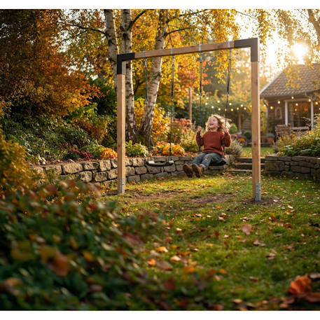 Balançoire double en bois 230cm pour enfants dès 3 ans Naturel 5 - vertbaudet enfant 