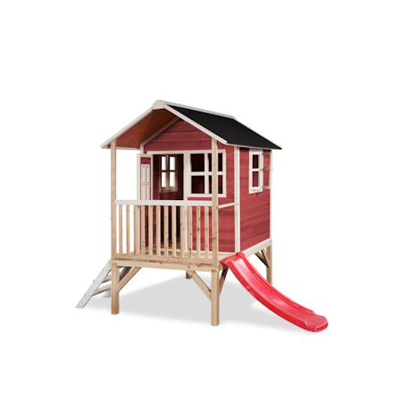Maisonnette en bois sur pilotis avec toboggan et échelle Rouge 2 - vertbaudet enfant 