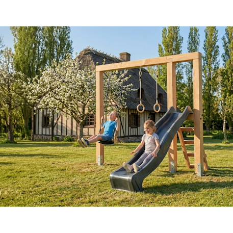 Balançoire en bois avec toboggan et anneaux de gym 294cm Naturel 3 - vertbaudet enfant 