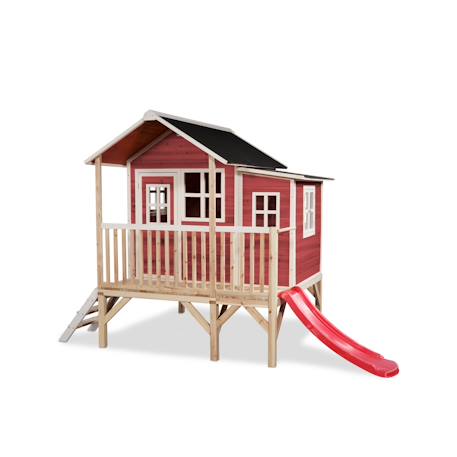 Maisonnette en bois sur pilotis toboggan et extension jardin Rouge 1 - vertbaudet enfant 
