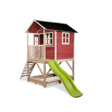 Maisonnette en bois sur pilotis avec bac à sable et toboggan Rouge 3 - vertbaudet enfant 