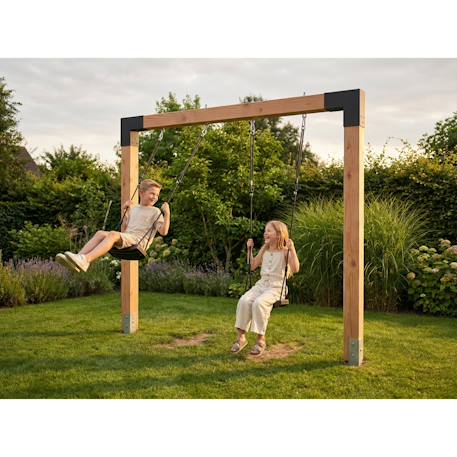 Balançoire double en bois robuste 230cm pour enfants dès 3 ans Naturel 5 - vertbaudet enfant 