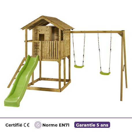 Kangui cabane sur pilotis wapiti - balançoires, toboggan, cabane avec balcon Marron 6 - vertbaudet enfant 