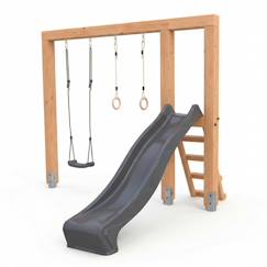 Balançoire en bois avec toboggan et anneaux de gym 294cm  - vertbaudet enfant