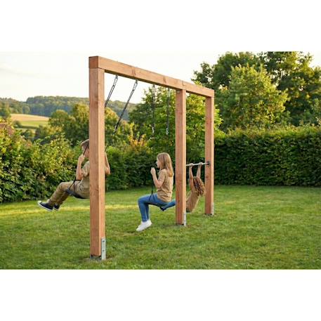 Balançoire double en bois avec barre fixe 369cm pour jardin Naturel 5 - vertbaudet enfant 