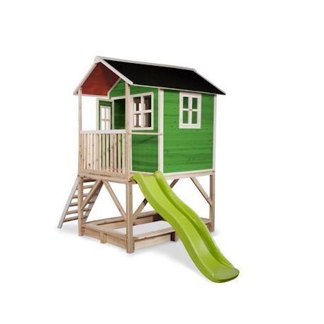 Maisonnette en bois sur pilotis avec bac à sable et toboggan Vert 3 - vertbaudet enfant 