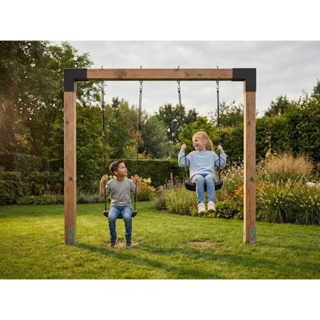 Balançoire double en bois robuste 230cm pour enfants dès 3 ans Naturel 4 - vertbaudet enfant 