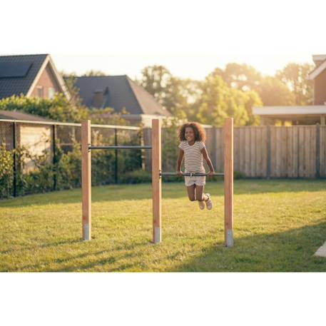 Double barre fixe en bois pour jardin enfant 206cm Naturel 3 - vertbaudet enfant 