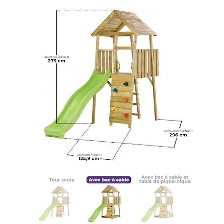 Tour de jeux bois : toboggan, escalade, cabane et bac à sable wiki Marron 3 - vertbaudet enfant 