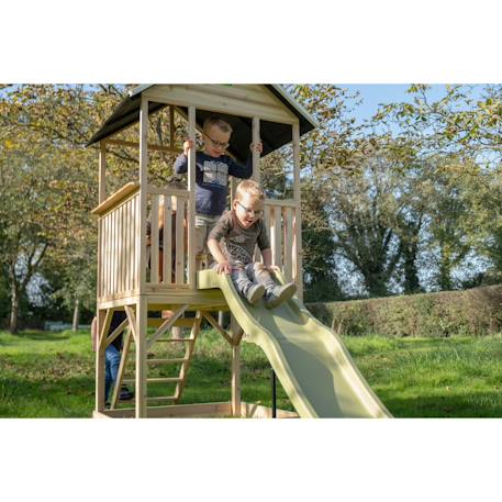Maisonnette en bois sur pilotis avec toboggan et bac à sable Naturel 3 - vertbaudet enfant 