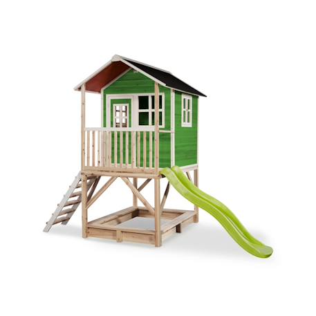 Maisonnette en bois sur pilotis avec bac à sable et toboggan Vert 1 - vertbaudet enfant 