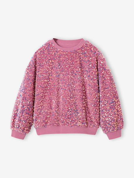 Sweat fille à sequins mauve+turquoise 1 - vertbaudet enfant 