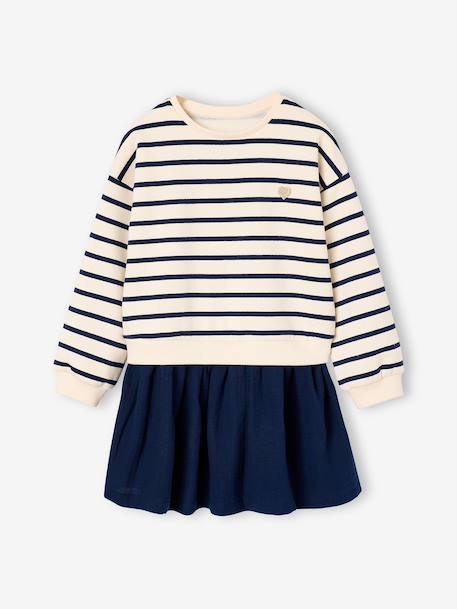 Robe fille 2 en 1 molleton et gaze de coton anthracite+marine 6 - vertbaudet enfant 