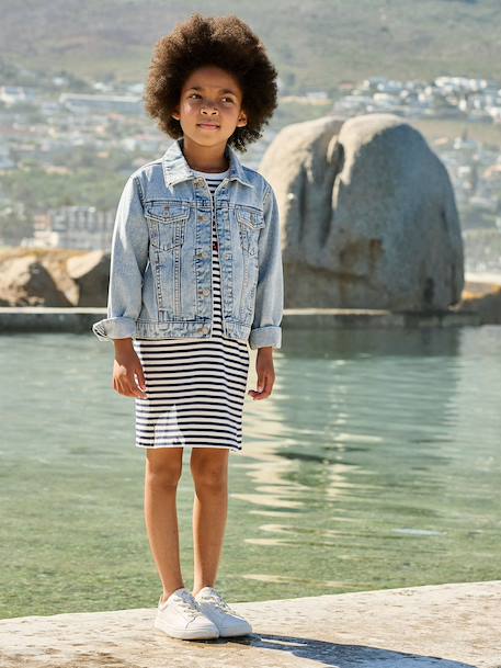 Veste jean fille personnalisable bleu clair+bleu moyen 1 - vertbaudet enfant 