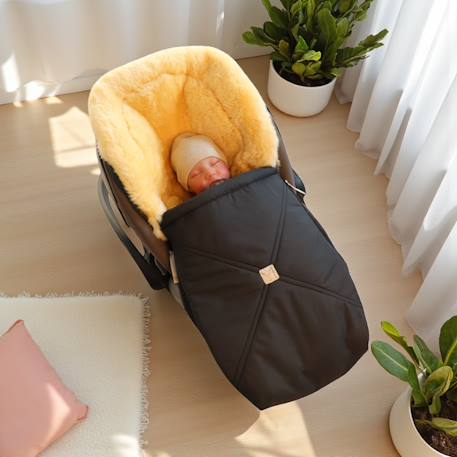 Chancelière pour siège auto en peau d'agneau EMMY anthracite+gingembre+gris clair chiné+kaki 1 - vertbaudet enfant 