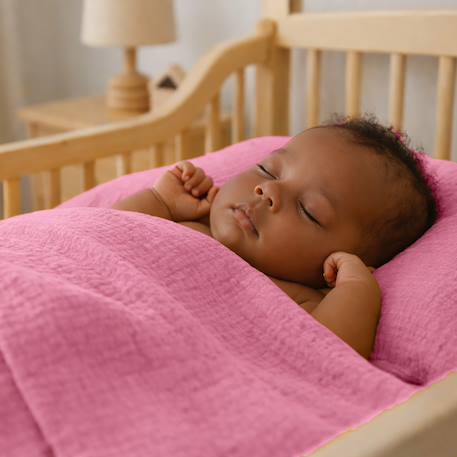 Drap plat en gaze de coton bio blanc Fraise+Honey+Rose+Vert+Vichy 18 - vertbaudet enfant 