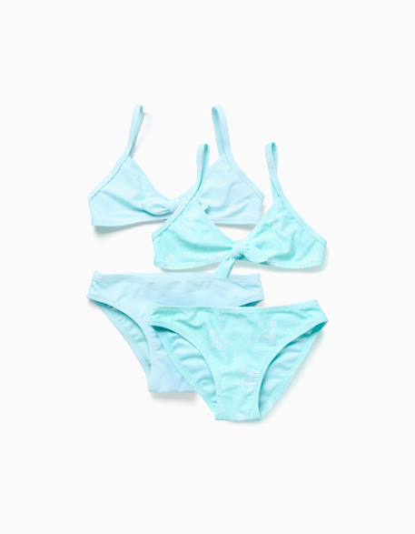 Lot de 2 maillots de bain 2 pièces avec nœud décoratif Bleu clair+Orange sombre 1 - vertbaudet enfant 