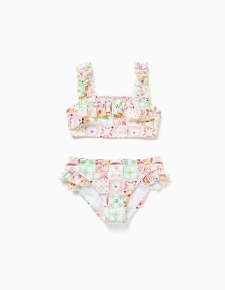Maillot de bain 2 pièces avec motif mosaïque et volants Blanc 2 - vertbaudet enfant 