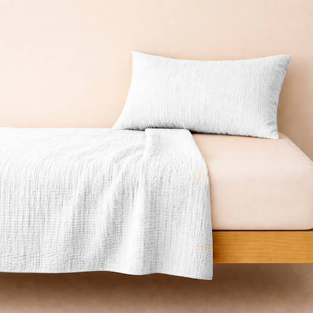 Drap plat en gaze de coton bio blanc Blanc+Fraise+Honey+Rose+Vert+Vichy 3 - vertbaudet enfant 