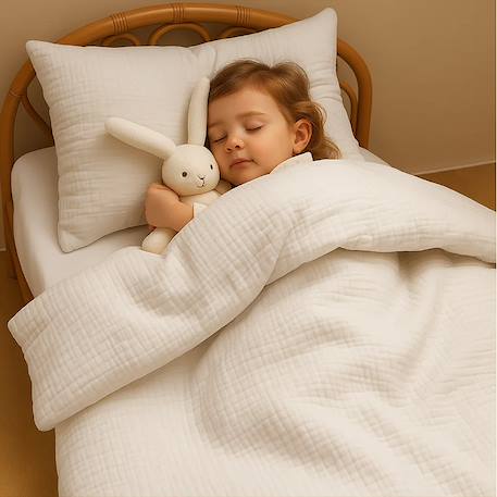 Drap housse en gaze de coton bio fraise Blanc+Fraise+Honey+Vert+Vichy 4 - vertbaudet enfant 