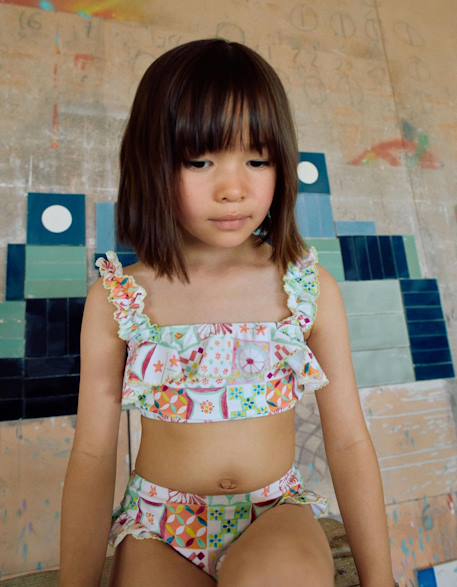 Fille-Maillot de bain-Maillot de bain 2 pièces avec motif mosaïque et volants